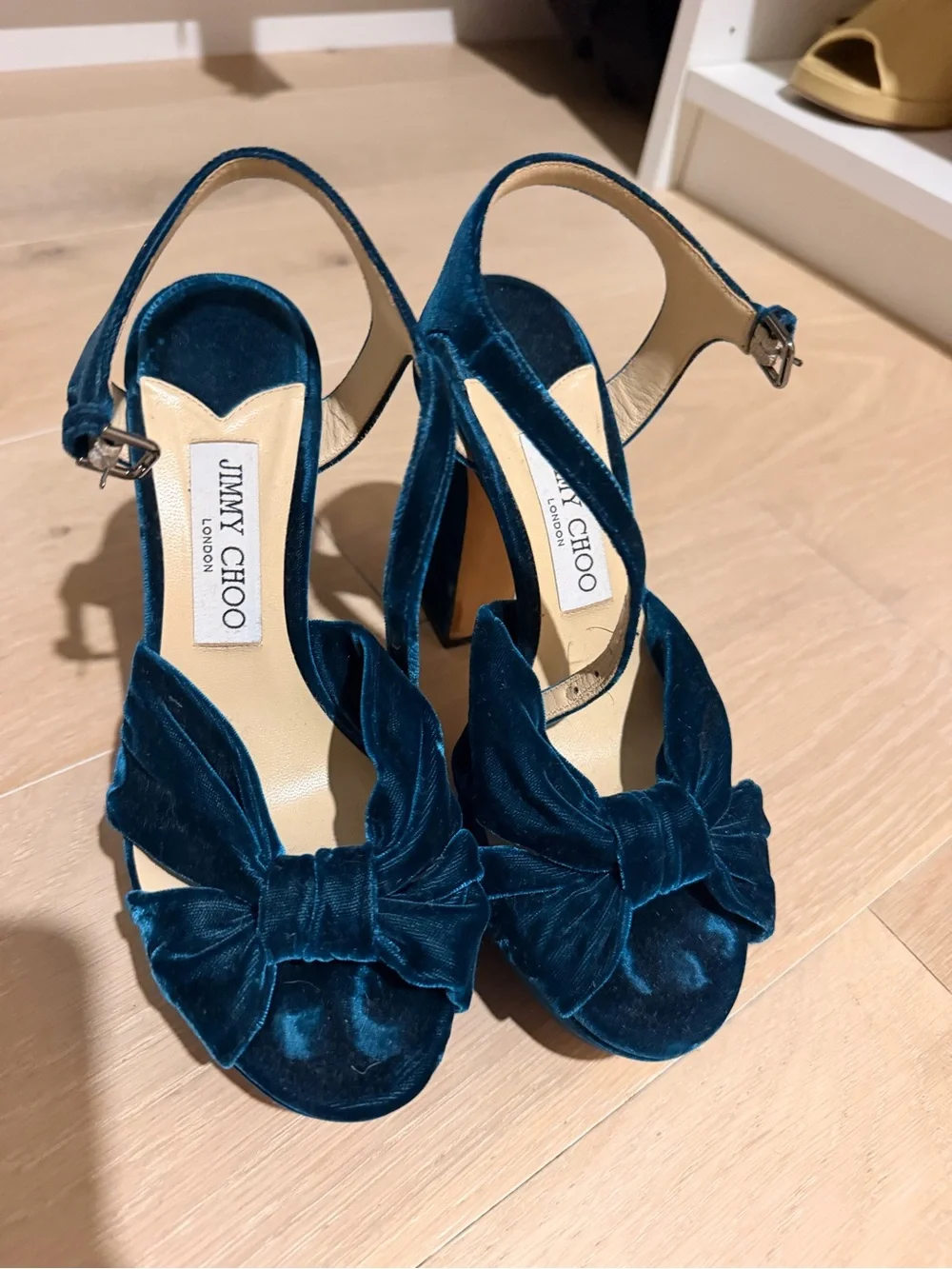 Jimmy Choo Green Velvet Knotted Platform Sandal